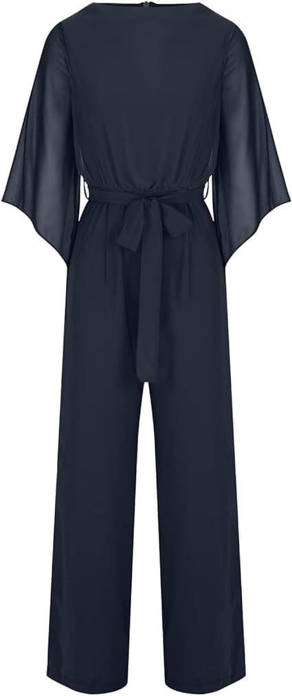 Women’s Jumpsuit | Wrap Front & Wide Leg | Polyester & Chiffon | Comfortable Fit