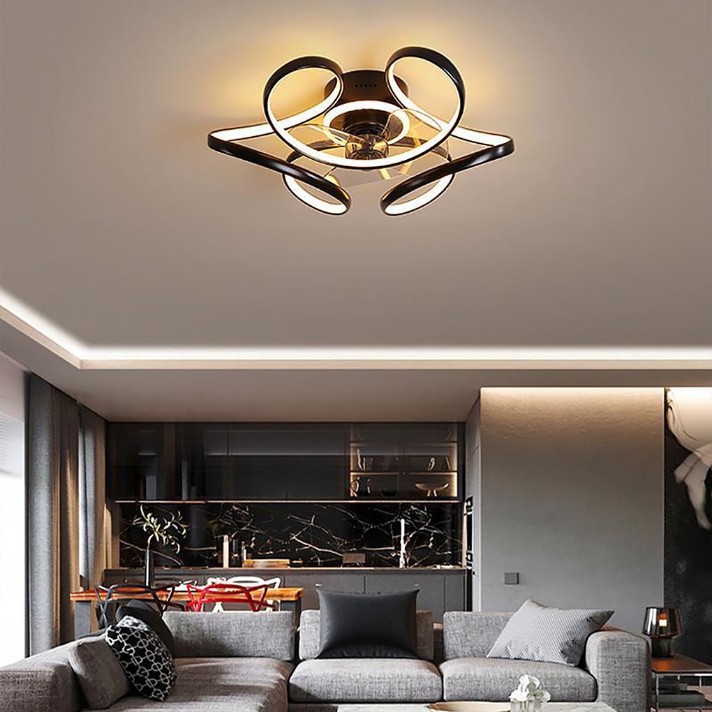 18" Curved Shaped Iron Flush Mount Ceiling Fan Remote Control and LED Light - Dazuma