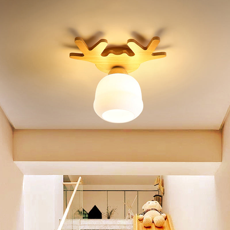 Taavita Glass Head/Cubic/Globe Flushmount Simplicity LED Ceiling Fixture with Wood Antler/Square/Round Design in Beige - Modern Style with Various Sizes and Types