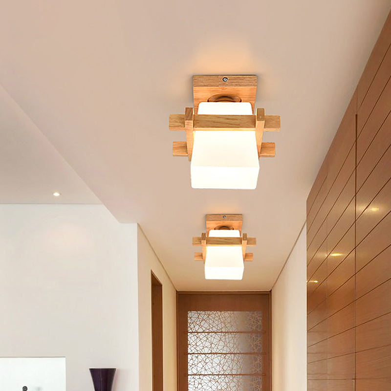 Taavita Glass Head/Cubic/Globe Flushmount Simplicity LED Ceiling Fixture with Wood Antler/Square/Round Design in Beige - Modern Style with Various Sizes and Types