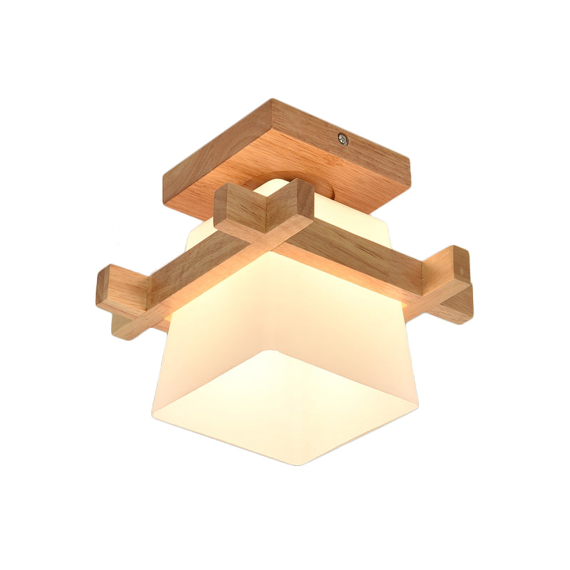 Taavita Glass Head/Cubic/Globe Flushmount Simplicity LED Ceiling Fixture with Wood Antler/Square/Round Design in Beige - Modern Style with Various Sizes and Types