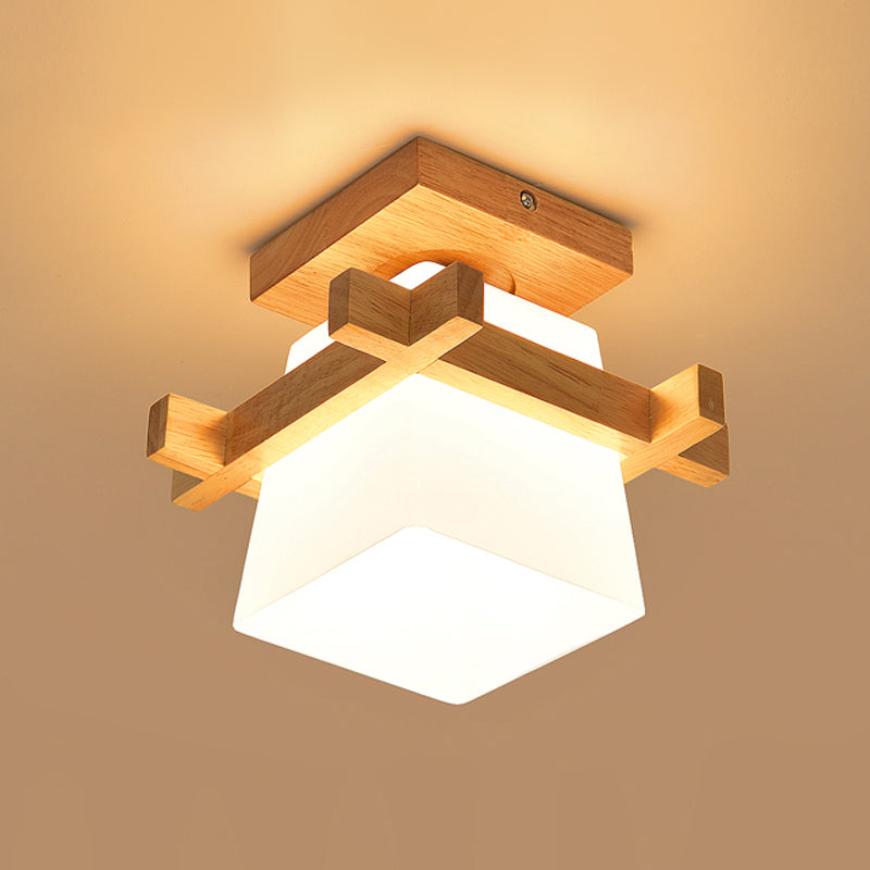 Taavita Glass Head/Cubic/Globe Flushmount Simplicity LED Ceiling Fixture with Wood Antler/Square/Round Design in Beige - Modern Style with Various Sizes and Types