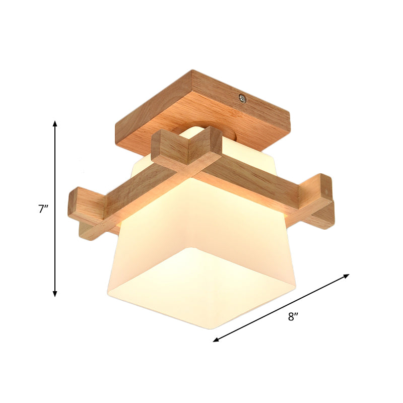 Taavita Glass Head/Cubic/Globe Flushmount Simplicity LED Ceiling Fixture with Wood Antler/Square/Round Design in Beige - Modern Style with Various Sizes and Types