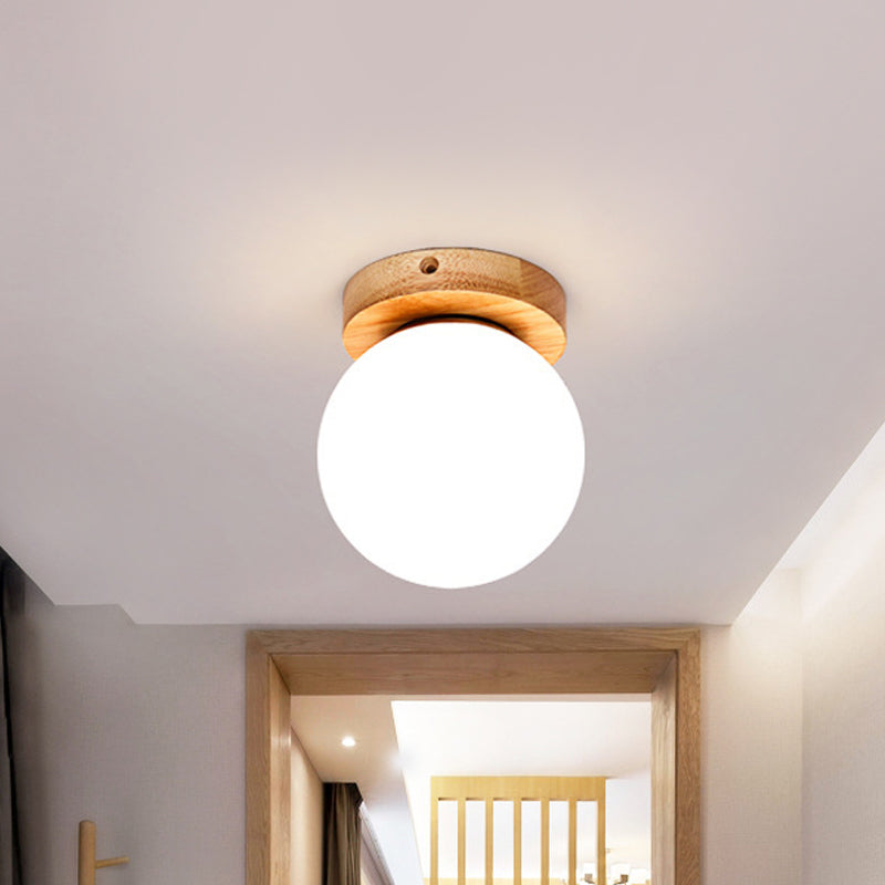 Taavita Glass Head/Cubic/Globe Flushmount Simplicity LED Ceiling Fixture with Wood Antler/Square/Round Design in Beige - Modern Style with Various Sizes and Types