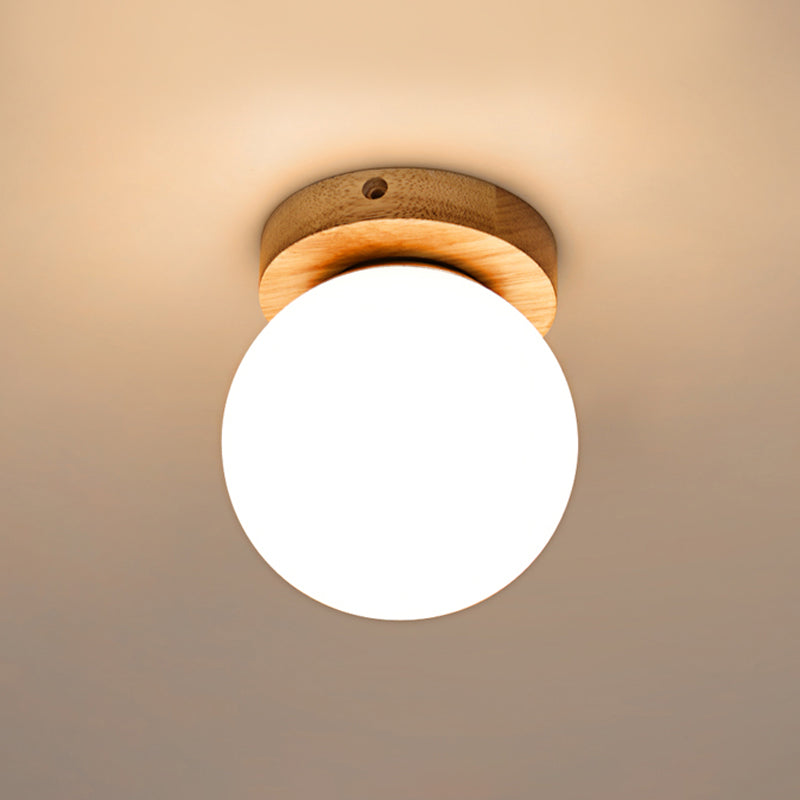 Taavita Glass Head/Cubic/Globe Flushmount Simplicity LED Ceiling Fixture with Wood Antler/Square/Round Design in Beige - Modern Style with Various Sizes and Types