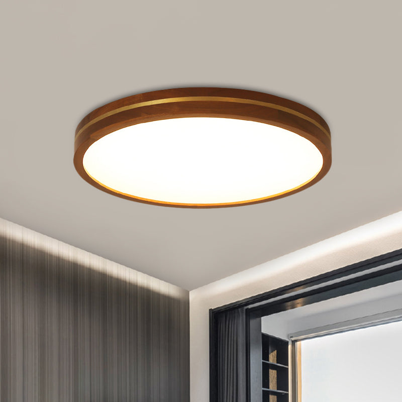 15"/19"/23.5" W Brown Wood Round Flush Mount Contemporary LED Ceiling Lamp with Inner Acrylic Shade by Taavita