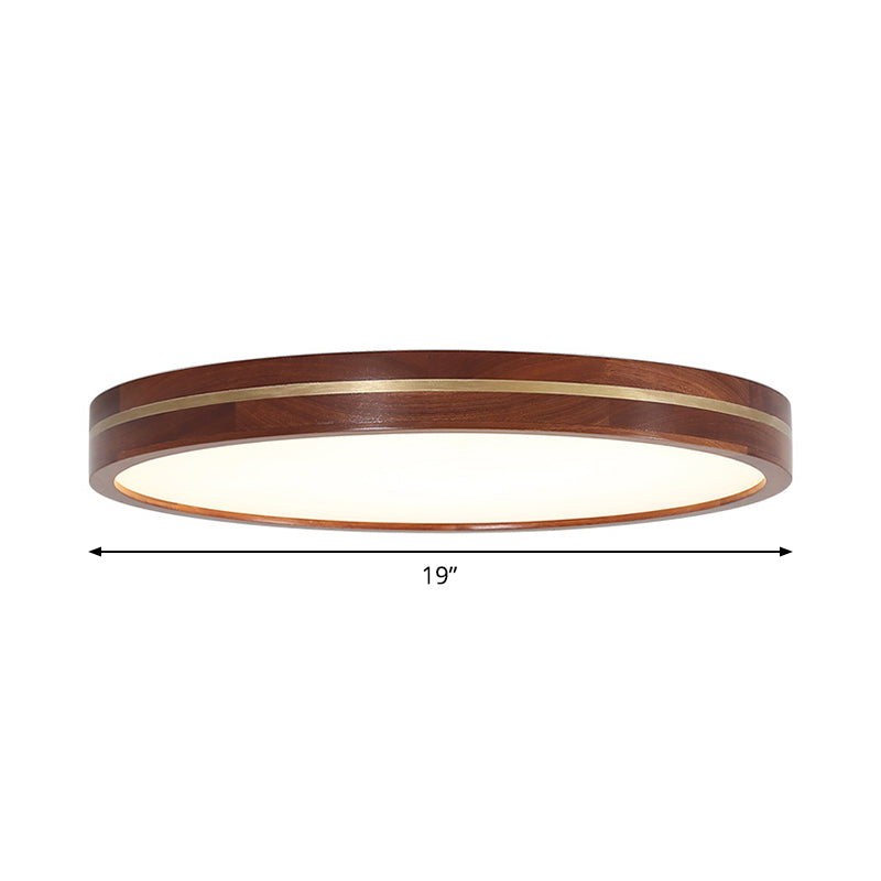 15"/19"/23.5" W Brown Wood Round Flush Mount Contemporary LED Ceiling Lamp with Inner Acrylic Shade by Taavita