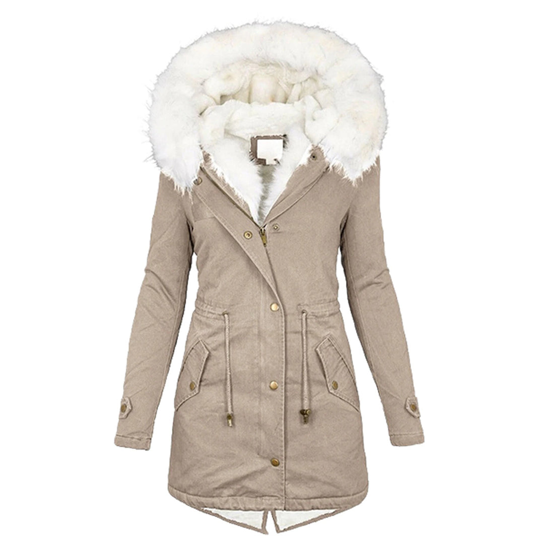 Women’s Winter Jacket | Thick Fleece Lining & Windproof Polyester | Dual Zipper & Button Closure | Padded Hood for Warmth