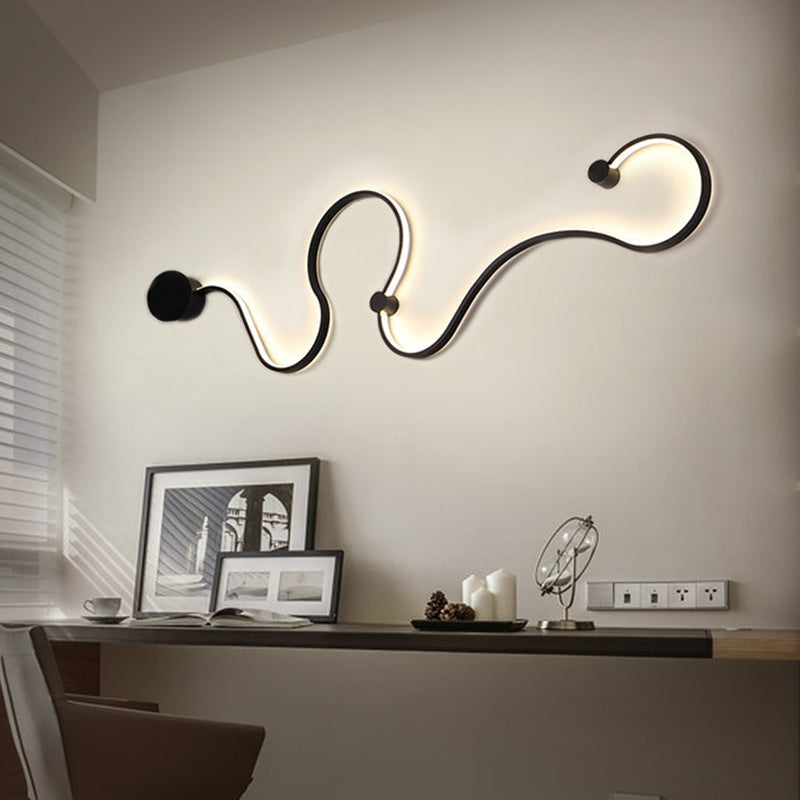 Taavita Metal Snake-Like Wall Sconce Lighting - Simplicity 25.5"/50" W LED Wall Mount Lamp - Black, Warm/White Light