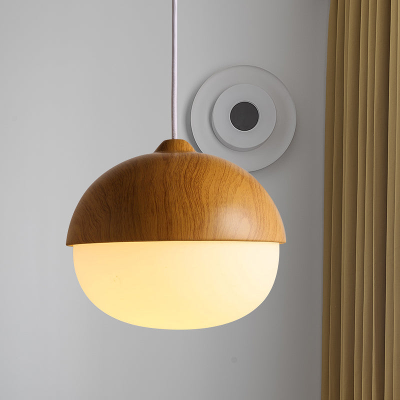 1 Light Nut Shaped Hanging Light Japanese Style Glass & Wood Pendant Light in White for Shop Clearhalo 'Ceiling Lights' 'Modern Pendants' 'Modern' 'Pendant Lights' 'Pendants' Lighting' 1871658