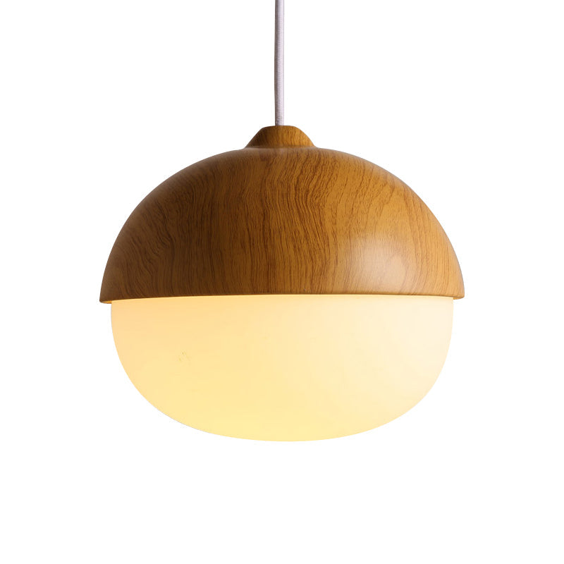 1 White Light-Colored Nut-Shaped Hanging Japanese Glass and Wood Heating Hanger for the Store