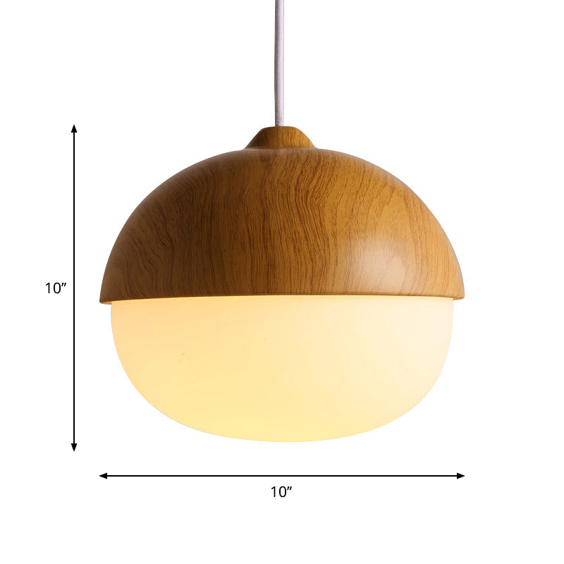 1 White Light-Colored Nut-Shaped Hanging Japanese Glass and Wood Heating Hanger for the Store