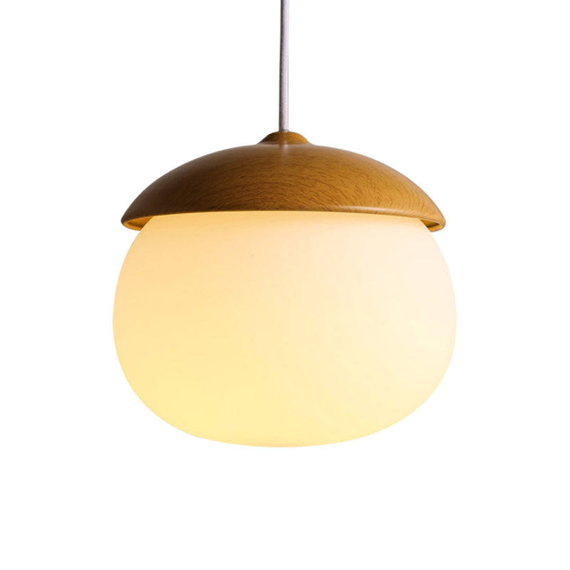 1 White Light-Colored Nut-Shaped Hanging Japanese Glass and Wood Heating Hanger for the Store