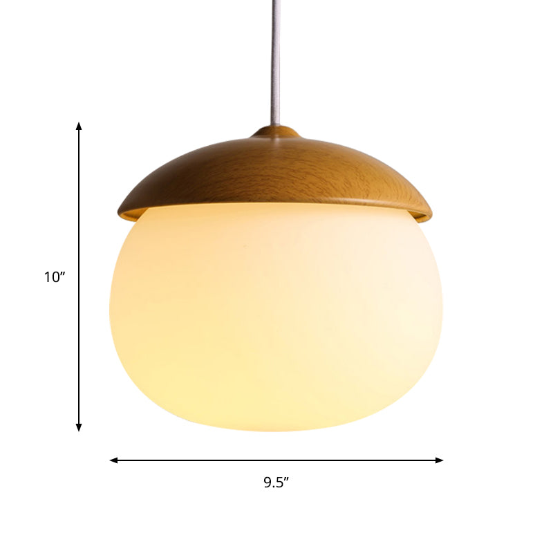 1 White Light-Colored Nut-Shaped Hanging Japanese Glass and Wood Heating Hanger for the Store
