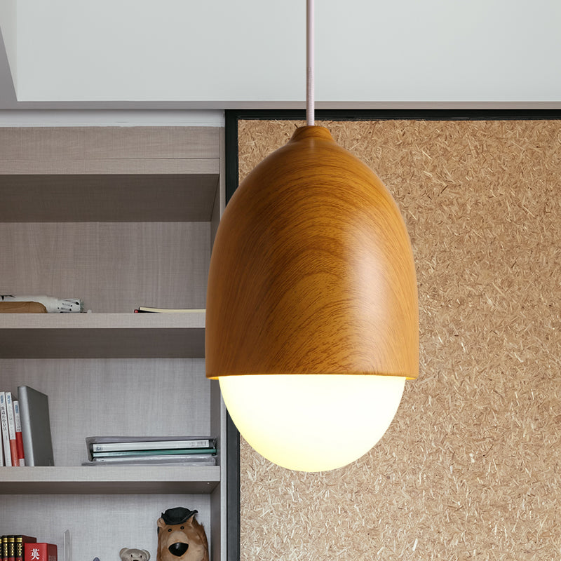 1 Light Nut Shaped Hanging Light Japanese Style Glass & Wood Pendant Light in White for Shop Wood A Clearhalo 'Ceiling Lights' 'Modern Pendants' 'Modern' 'Pendant Lights' 'Pendants' Lighting' 1871656
