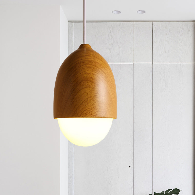 1 White Light-Colored Nut-Shaped Hanging Japanese Glass and Wood Heating Hanger for the Store