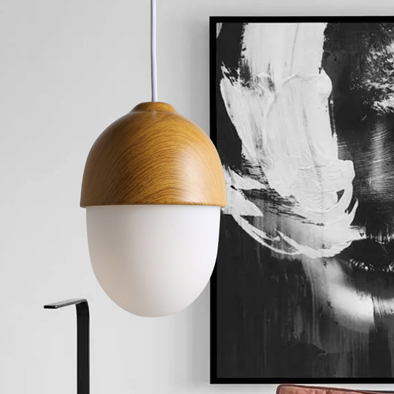 1 White Light-Colored Nut-Shaped Hanging Japanese Glass and Wood Heating Hanger for the Store
