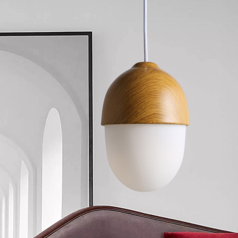 1 White Light-Colored Nut-Shaped Hanging Japanese Glass and Wood Heating Hanger for the Store