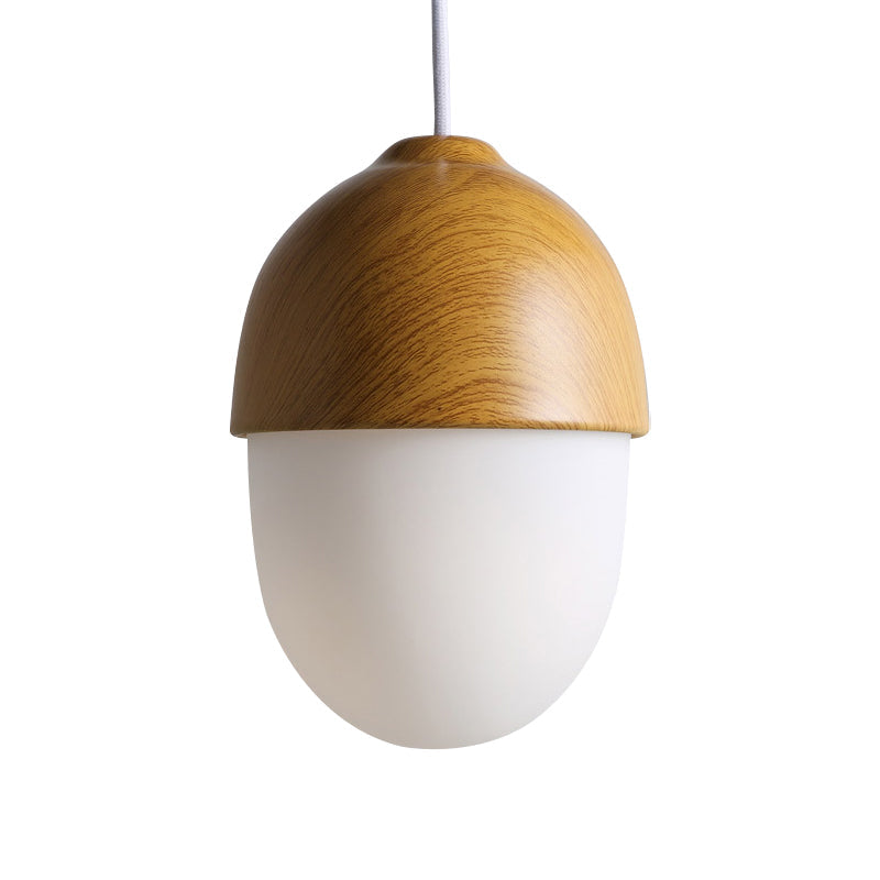 1 White Light-Colored Nut-Shaped Hanging Japanese Glass and Wood Heating Hanger for the Store