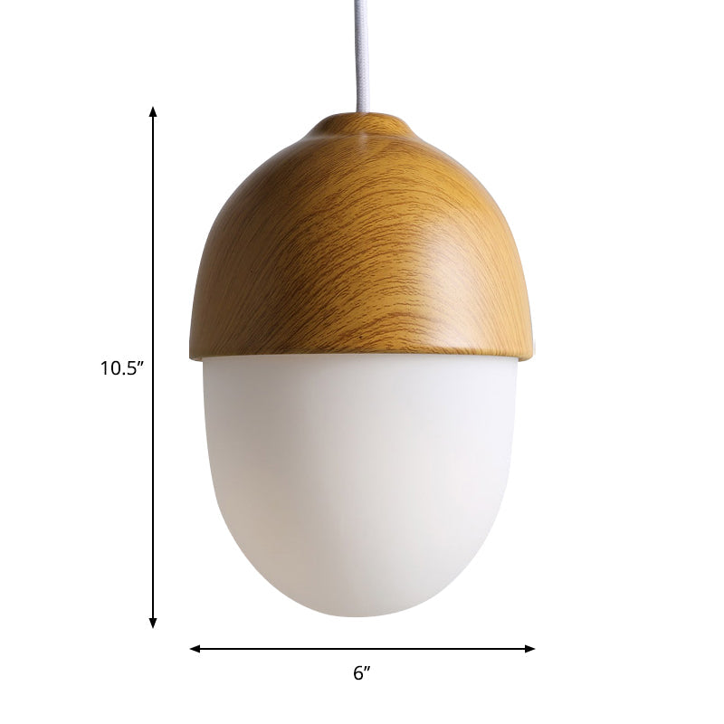 1 White Light-Colored Nut-Shaped Hanging Japanese Glass and Wood Heating Hanger for the Store