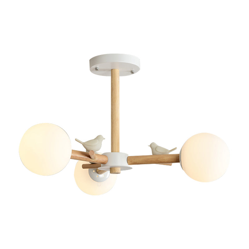 Taavita Shadow Bedroom Chandelier with Bird Wood Glass Modern Japanese Style Hanging Light in White