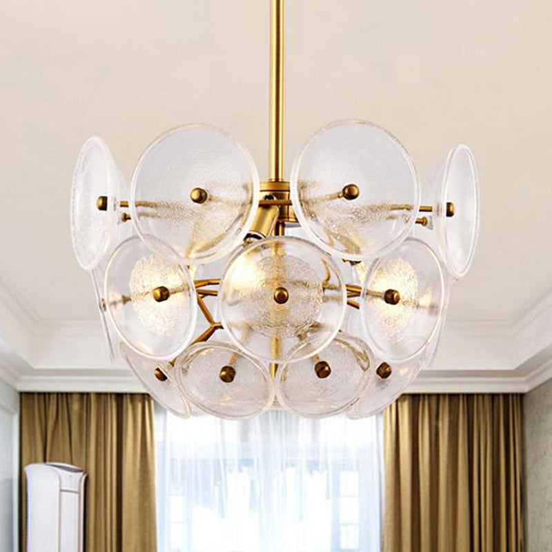 Clear Glass Disc Chandelier Lighting Triple Light Modern Hanging Lamp in Taavita Finish