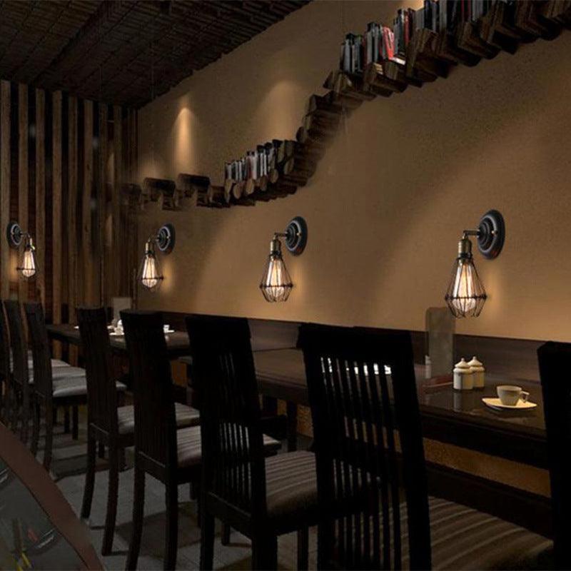 1 Easy Mini Cage Wall Lamp Rustic Stylish, Weathered Brass Iron Wall Light for Dining Room - Antique Brass, Industrial Style, Metal, 220V-240V 110V-120V, E26/E27 Bulb, Interiors