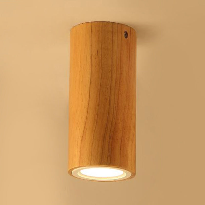 Wood Cylinder Down Light Asian Style Flush Mount Light in Beige for Dining Room Clearhalo 'Ceiling Lights' 'Close To Ceiling Lights' 'Close to ceiling' 'Flush mount' Lighting' 251571