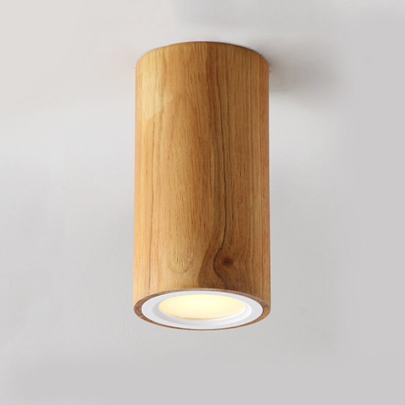 Wood Cylinder Down Light Asian Style Flush Mount Light in Beige for Dining Room Clearhalo 'Ceiling Lights' 'Close To Ceiling Lights' 'Close to ceiling' 'Flush mount' Lighting' 189328