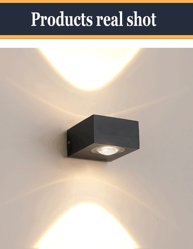 UFO Black Box Waterproof Outdoor LED Wall Lamp, Dual/Single-Sided Warm Light, Black Aluminum, Hardwired, IP Rated Modern Exterior Light, Energy-Saving