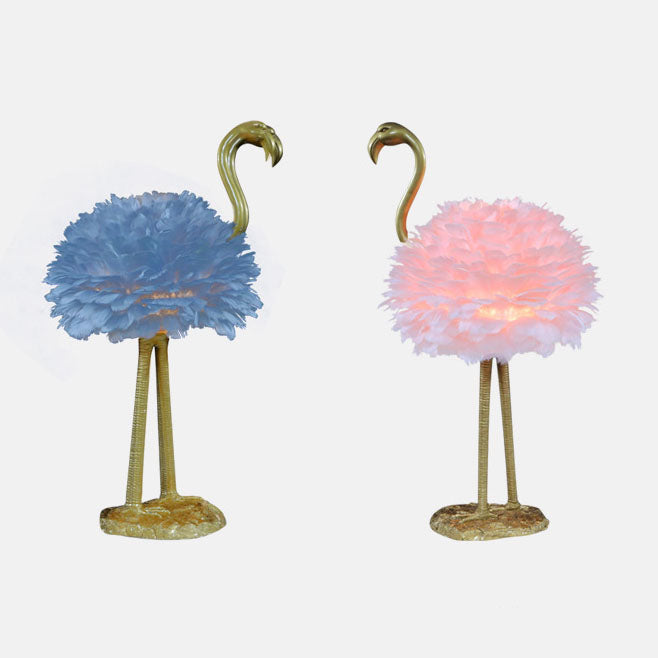 Contemporary Nordic Taavita Feather Metal Flamingo 1-Light Table Lamp for Nightstand