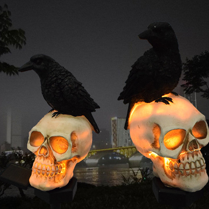 Solar-Powered Halloween Garden Skull and Crow Lights Outdoor Decor