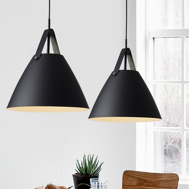 Taavita Pendulum Pendant Light Nordic 1-Light Black/Grey/White Suspension Lighting with Leather Strap, 10.5"/14" W.