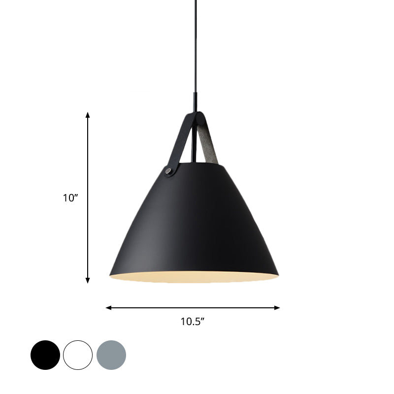 Taavita Pendulum Pendant Light Nordic 1-Light Black/Grey/White Suspension Lighting with Leather Strap, 10.5"/14" W.