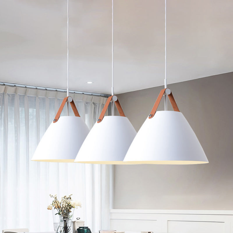 Taavita Pendulum Pendant Light Nordic 1-Light Black/Grey/White Suspension Lighting with Leather Strap, 10.5"/14" W.