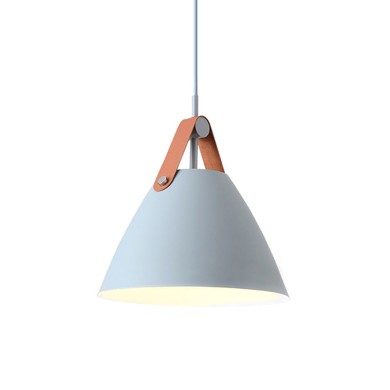 Taavita Pendulum Pendant Light Nordic 1-Light Black/Grey/White Suspension Lighting with Leather Strap, 10.5"/14" W.