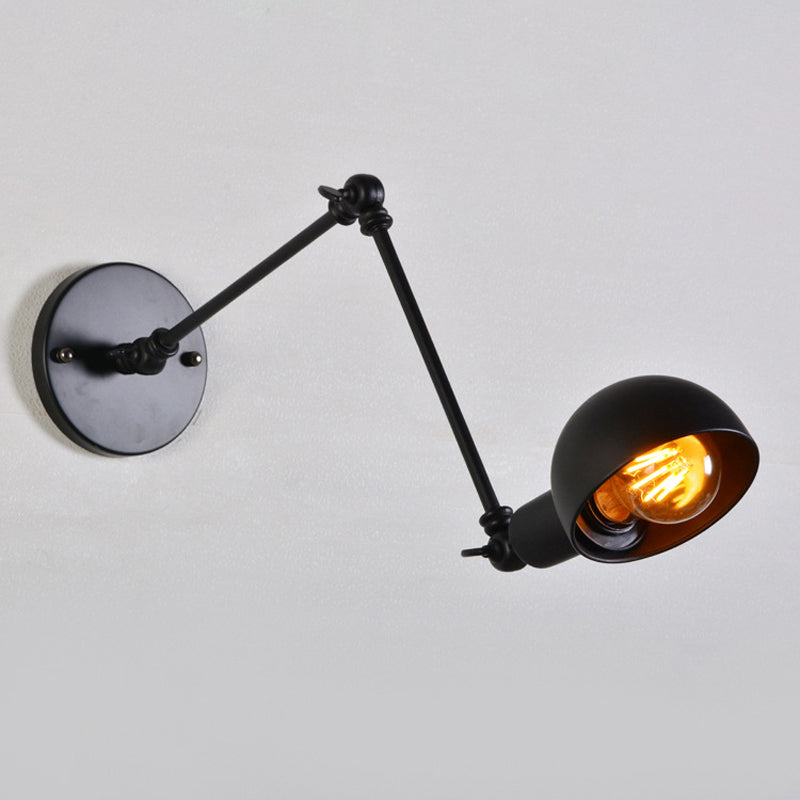 8"+8"/12"+12" W Retro Swing Arm Wall Mounted Lighting - Single-Bulb Iron Wall Lamp with Bowl Shade in Black