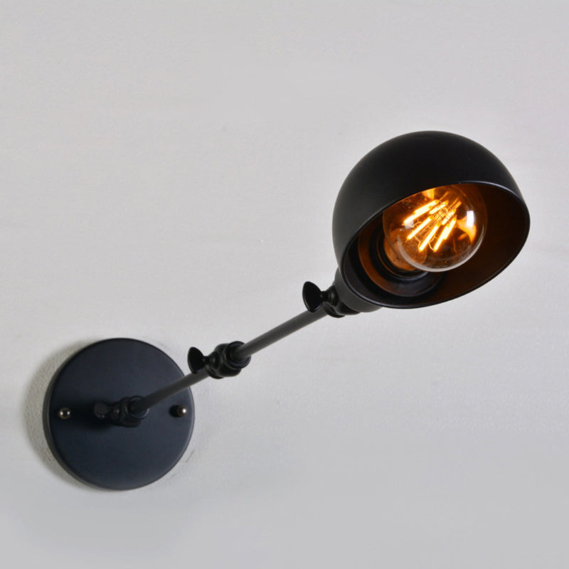 8"+8"/12"+12" W Retro Swing Arm Wall Mounted Lighting - Single-Bulb Iron Wall Lamp with Bowl Shade in Black
