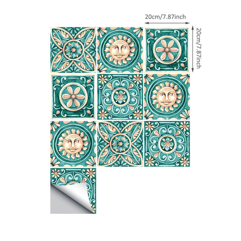 Taavita Grün Tribal Pattern Wallpaper Panel Art Embossed Sun and Flower Tile Wall Decoration, Removable, Bohemian Style