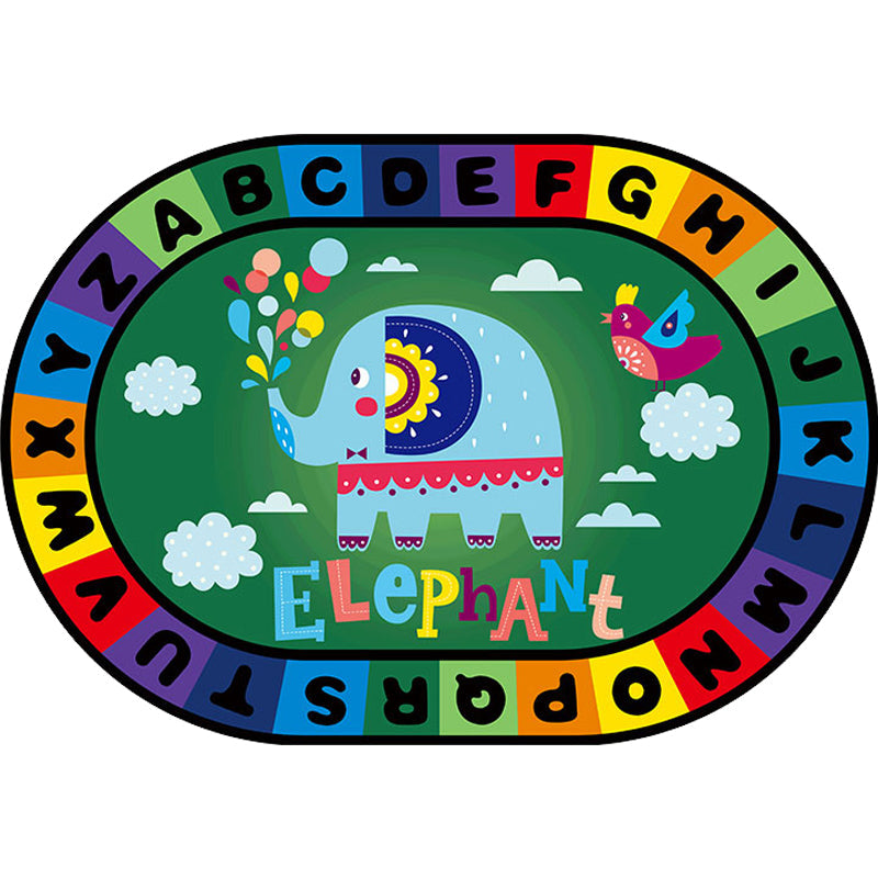 Multi-Colored Cartoon Carpet with Stylish Letters and Animal Design, Educational Synthetic Anti-Slip Rug for Kids' Room