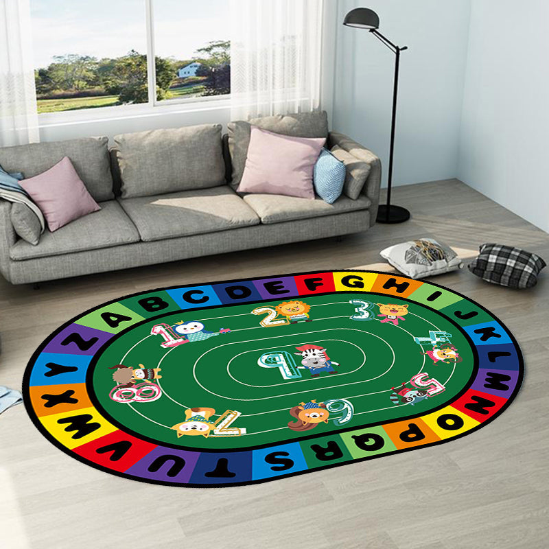 Stylish Letters and Animal Rug Multi Colored Cartoon Carpet Synthetics Anti-Slip Educational Rug Dark Blue Clearhalo 'Area Rug' 'Rug' 1927574