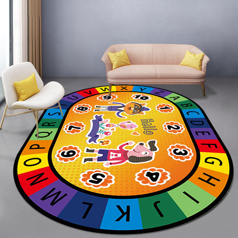 Stylish Letters and Animal Rug Multi Colored Cartoon Carpet Synthetics Anti-Slip Educational Rug Dark Green Clearhalo 'Area Rug' 'Rug' 1927568
