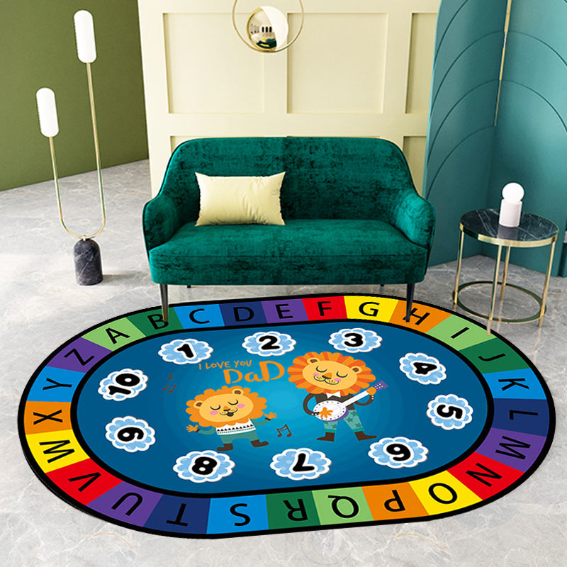 Stylish Letters and Animal Rug Multi Colored Cartoon Carpet Synthetics Anti-Slip Educational Rug Yellow-Red Clearhalo 'Area Rug' 'Rug' 1927571
