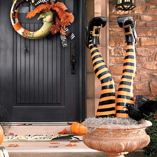 Set of Two Halloween Yard Decorations - Witch Leg Stakes