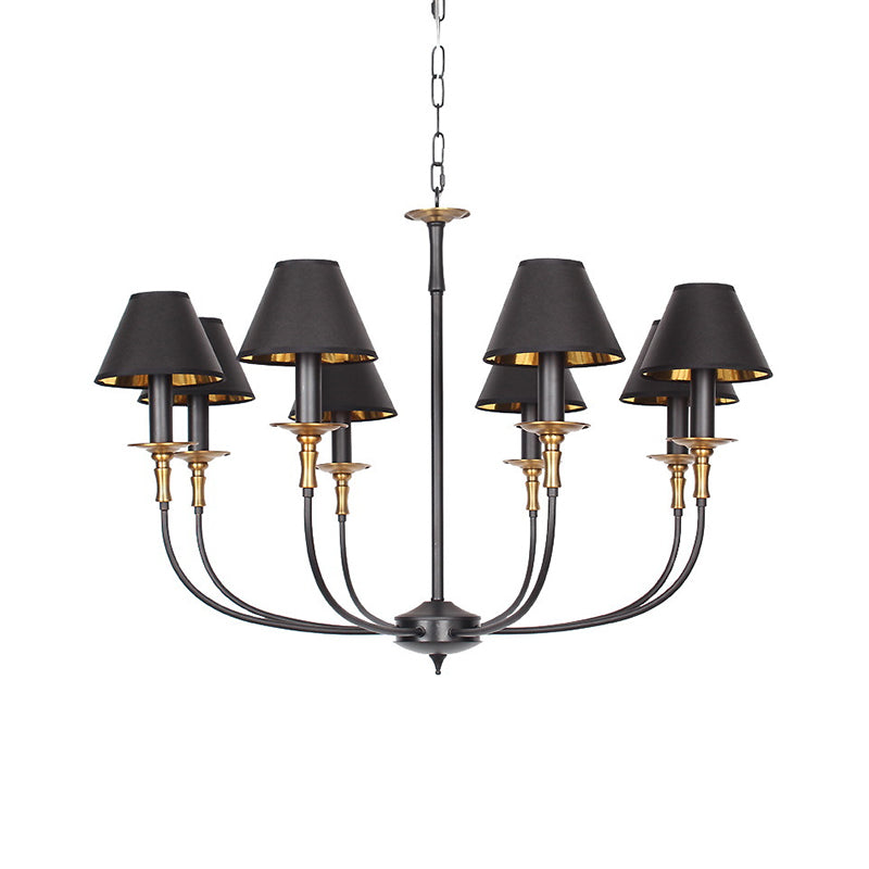 Convert Kegel-shaped Chandelier in Black/Chrome with 3/4/6 Heads and Drop Arm, Fabric Pendant