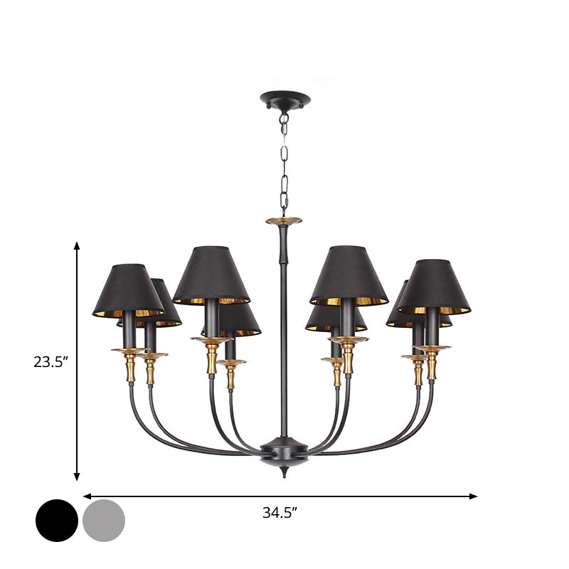 Convert Kegel-shaped Chandelier in Black/Chrome with 3/4/6 Heads and Drop Arm, Fabric Pendant