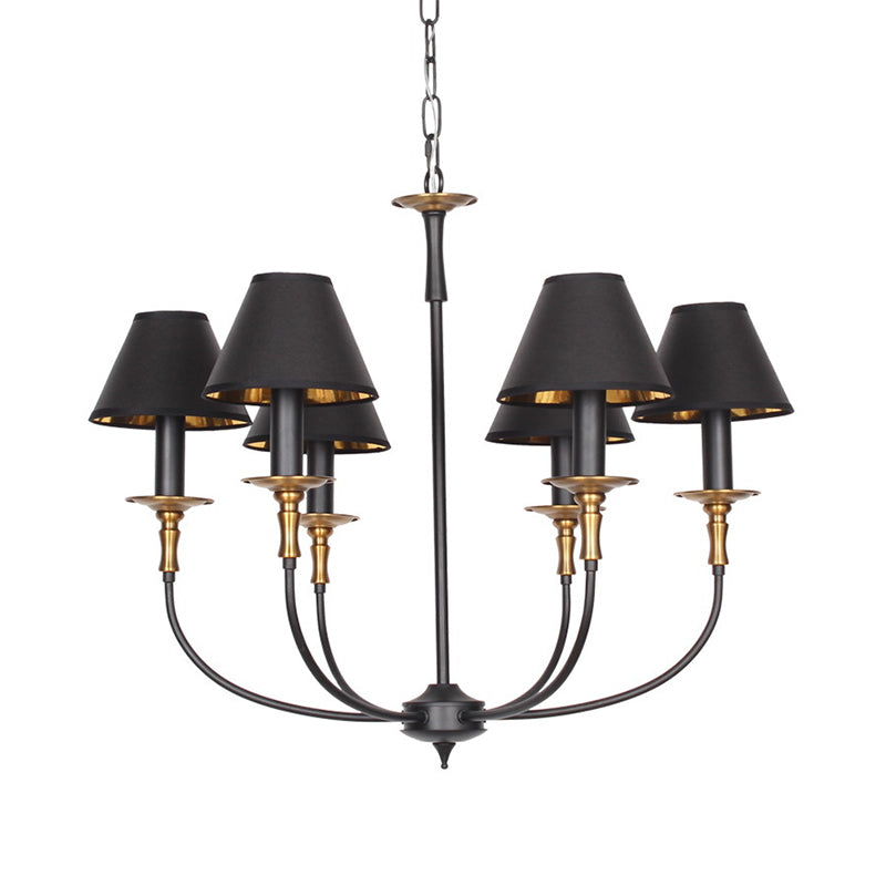 Convert Kegel-shaped Chandelier in Black/Chrome with 3/4/6 Heads and Drop Arm, Fabric Pendant