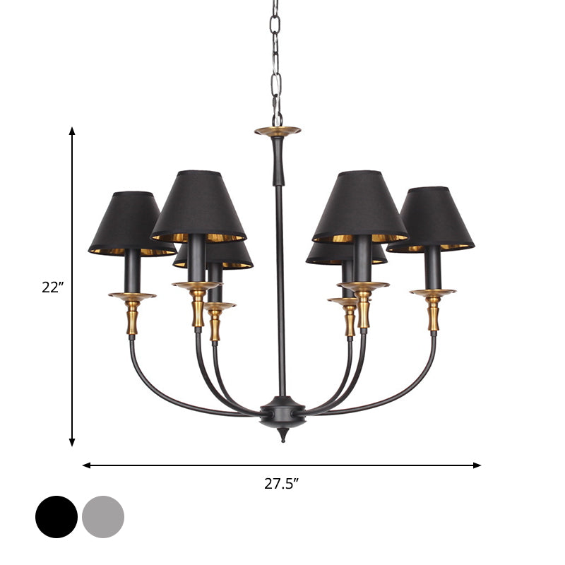 Convert Kegel-shaped Chandelier in Black/Chrome with 3/4/6 Heads and Drop Arm, Fabric Pendant