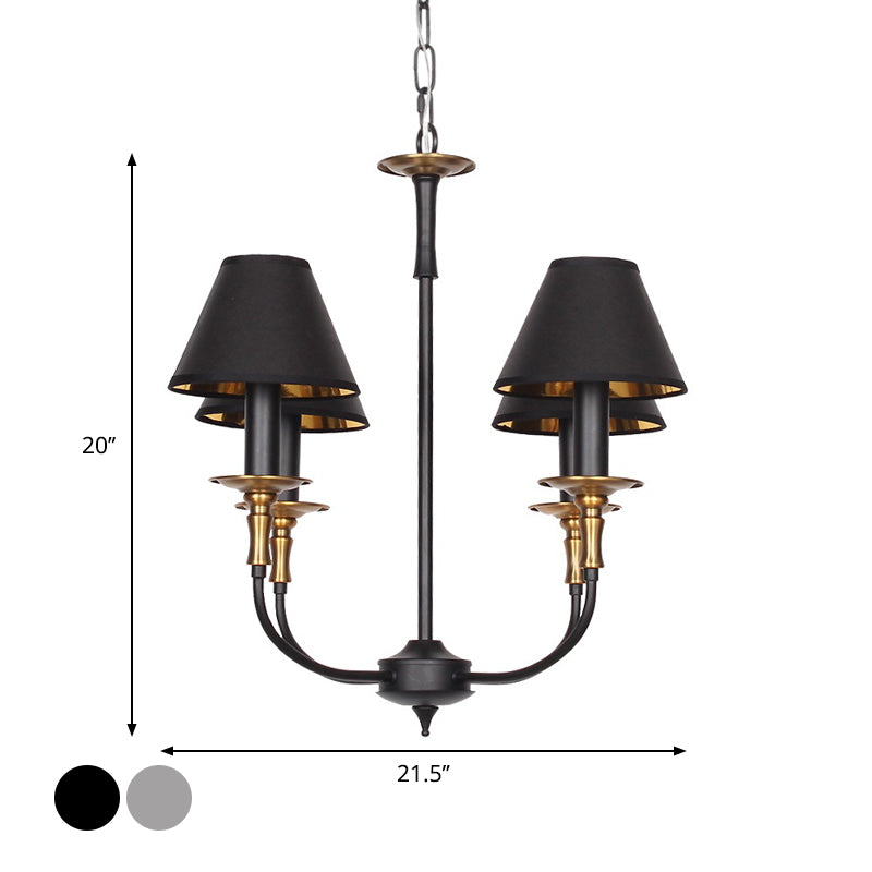 Convert Kegel-shaped Chandelier in Black/Chrome with 3/4/6 Heads and Drop Arm, Fabric Pendant
