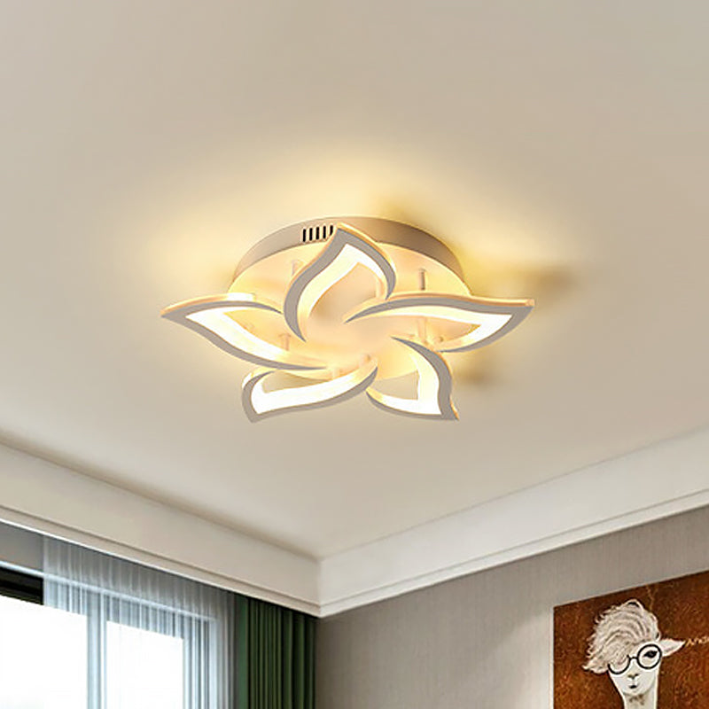 Floral Office Semi Mount Lighting Acrylic 5/10/14 Bulbs Modernist Ceiling Flush Light in Warm/White Light Clearhalo 'Ceiling Lights' 'Close To Ceiling Lights' 'Close to ceiling' 'Semi-flushmount' Lighting' 1935357